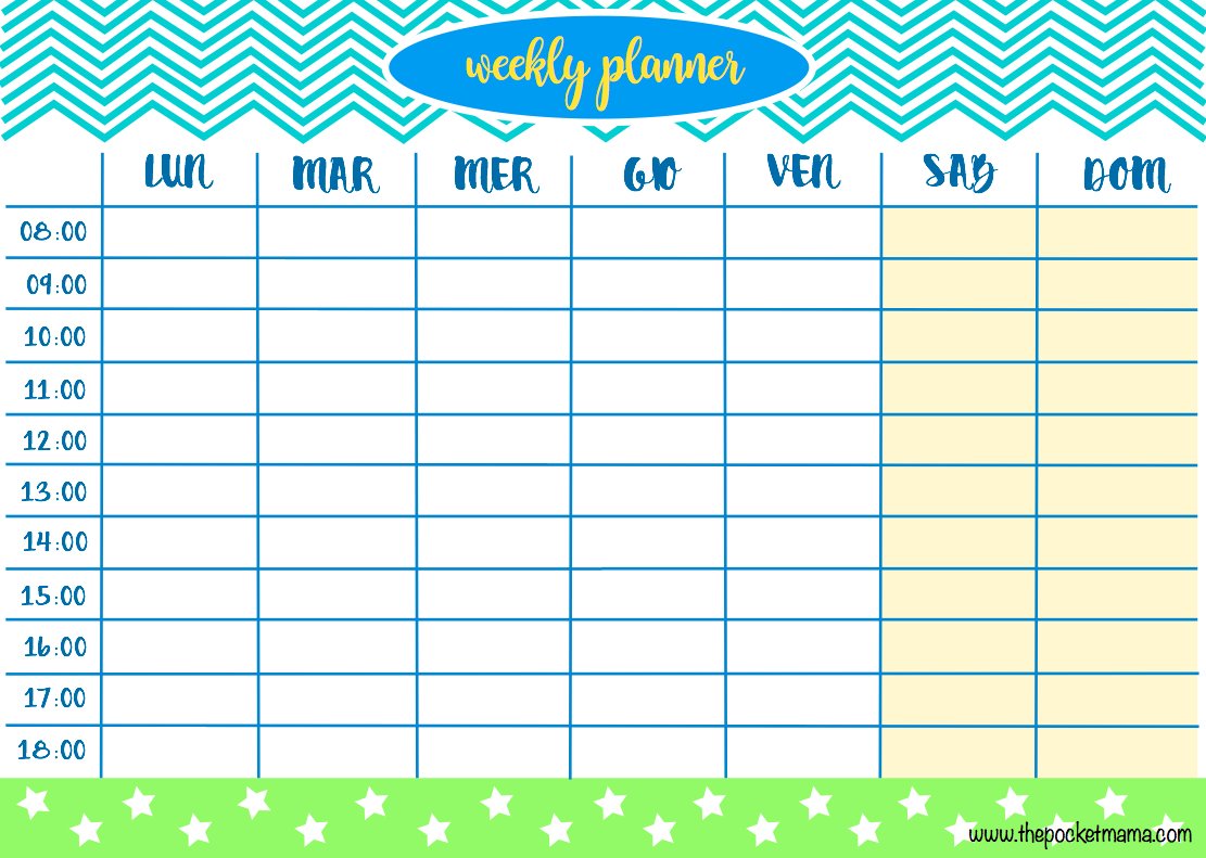 planner settimanale azzurro